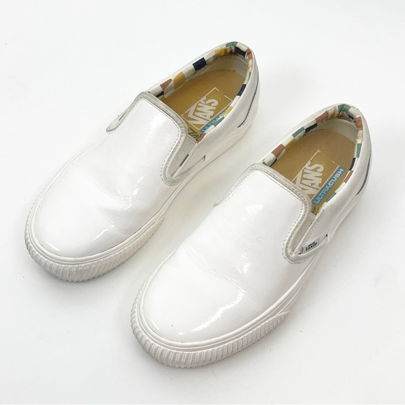 VANS x Karin Rozunko White Patent Leather Platform Slip On Sneakers Size 7.5 - Picture 9 of 10